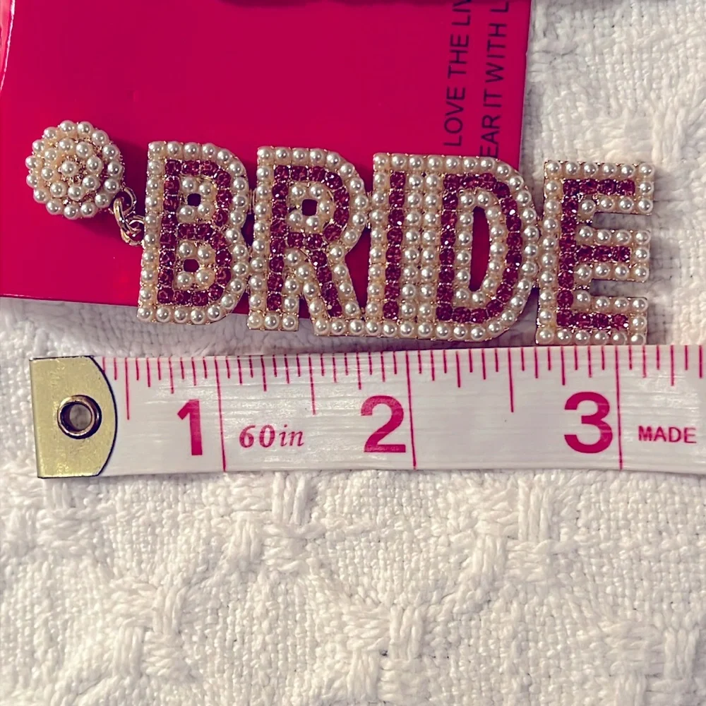 NWT 2-PC set of bride bling: gold rhinestone headband & dangling BRIDE earrings